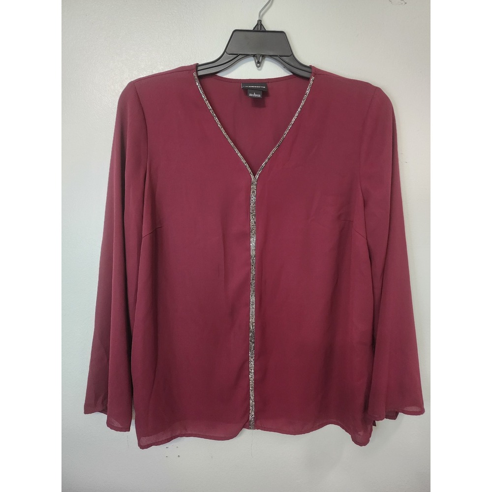 Liz Claiborne Career Blouse Rhinestone Detail Long Sleeve Top Size L